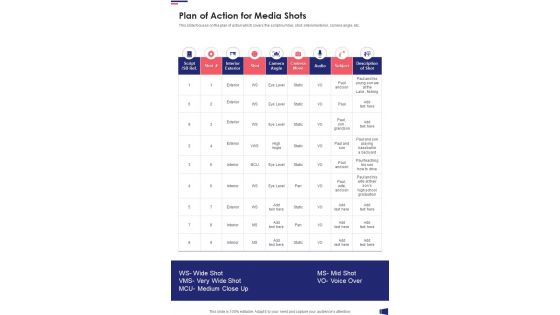 Media Digitalization Proposal Plan Of Action For Media Shots One Pager Sample Example Document