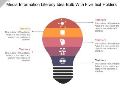 Media information literacy idea bulb with five text holders