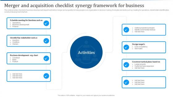 Merger And Acquisition Checklist Synergy Framework For Business