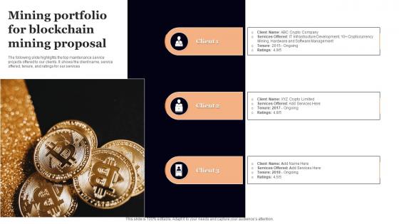 Mining Portfolio For Blockchain Mining Proposal Ppt Gallery Graphics Tutorials