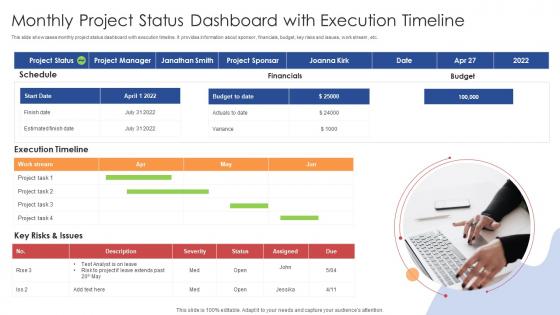 Monthly Project Status Dashboard With Execution Timeline