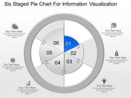 Mt six staged pie chart for information visualization powerpoint template