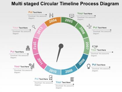 Multi staged circular timeline process diagram flat powerpoint design