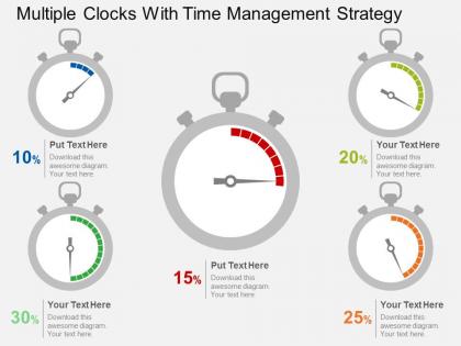 Multiple clocks with time management strategy flat powerpoint design