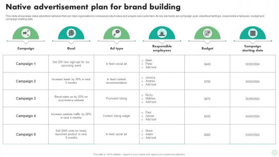 Native Advertisement Plan For Brand Building Digital And Traditional Marketing Strategies MKT SS V