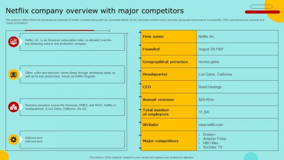 Netflix Company Overview With Major Competitors Marketing Strategy For Promoting Video Content Strategy SS V