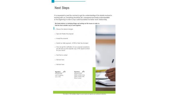 Next Steps Business Concept Proposal One Pager Sample Example Document