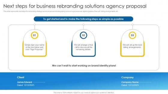 Next Steps For Business Rebranding Solutions Agency Proposal Ppt Diagrams