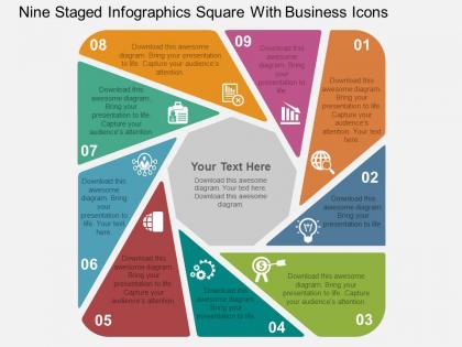 Nine staged infographics square with business icons flat powerpoint design