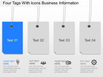 Nv four tags with icons business information powerpoint template