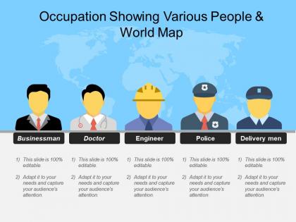 Occupation showing various people and world map