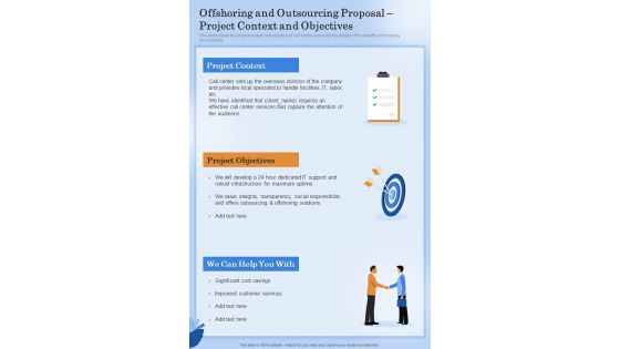 Offshoring And Outsourcing Proposal Project Context And Objectives One Pager Sample Example Document