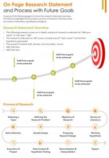 On page research statement and process with future goals presentation report infographic ppt pdf document