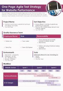 One page agile test strategy for website performance presentation report infographic ppt pdf document