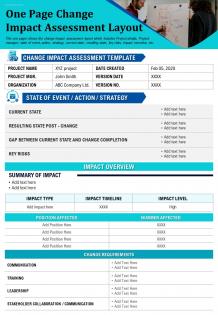 One page change impact assessment layout presentation report infographic ppt pdf document