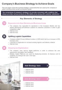 One page companys business strategy to achieve goals template 149 report infographic ppt pdf document