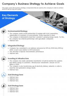 One page companys business strategy to achieve goals template 234 presentation report infographic ppt pdf document