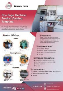 One page electrical product catalog template presentation report infographic ppt pdf document