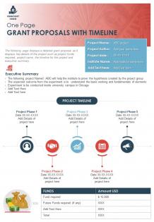 One page grant proposals with timeline presentation report infographic ppt pdf document