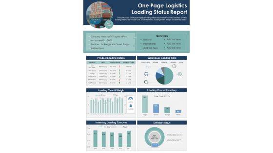 One Page Logistics Loading Status Report presentation infographic PPT PDF document