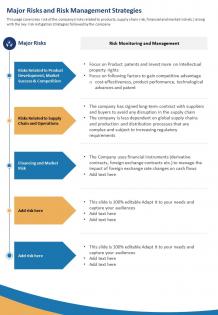 One Page Major Risks And Risk Management Strategies Template 470 Report