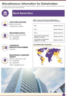 One page miscellaneous information for stakeholders template 418 report infographic ppt pdf document