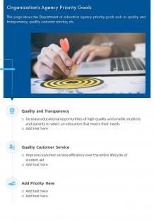 One page organizations agency priority goals presentation report infographic ppt pdf document