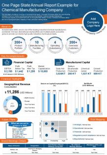 One Page State Annual Report Example For Chemical Manufacturing Company Report Infographic Ppt Pdf Document