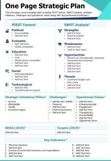 One page strategic plan presentation report infographic ppt pdf document