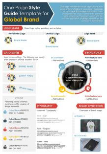 One page style guide template for global brand presentation report infographic ppt pdf document