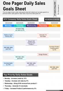 One pager daily sales goal sheet presentation report infographic ppt pdf document