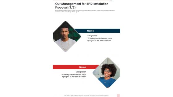 Our Management For Rfid Instalation Proposal One Pager Sample Example Document