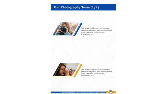 Our Photography Team Corporate Photography Proposal Template One Pager Sample Example Document