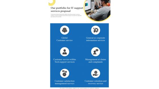 Our Portfolio For It Support Services Proposal One Pager Sample Example Document