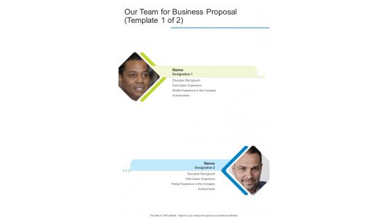 Our Team For Business Proposal One Pager Sample Example Document