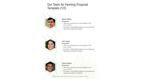 Our Team For Farming Proposal Template One Pager Sample Example Document