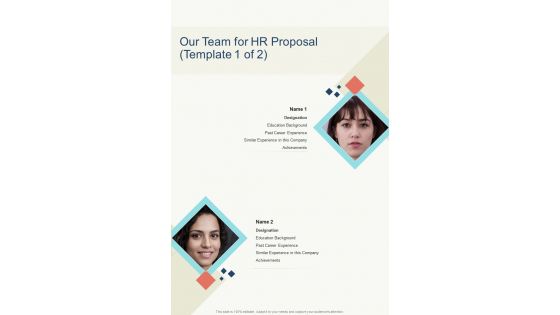 Our Team For HR Proposal Template One Pager Sample Example Document