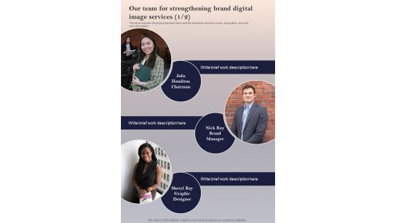 Our Team For Strengthening Brand Digital Image One Pager Sample Example Document