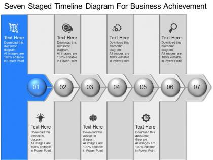 Pc seven staged timeline diagram for business achievement powerpoint template