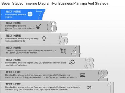 Pd seven staged timeline diagram for business planning and strategy powerpoint template