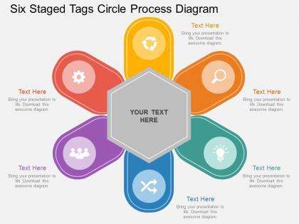 Pf six staged tags circle process diagram flat powerpoint design