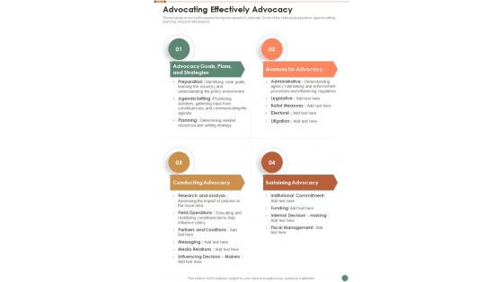 Philanthropy Advocacy Playbook Advocating Effectively Advocacy One Pager Sample Example Document