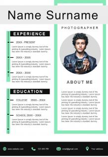 Photographer cv sample business resume a4 template