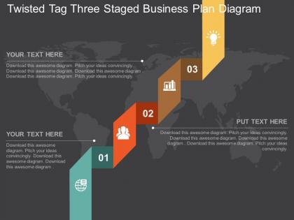 Pn twisted tag three staged business plan diagram flat powerpoint design