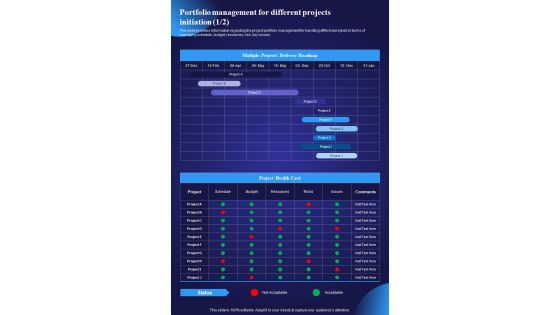 Portfolio Management For Different Project Managers Playbook One Pager Sample Example Document