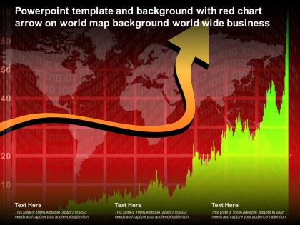 Powerpoint template with red chart arrow on world map background world wide business