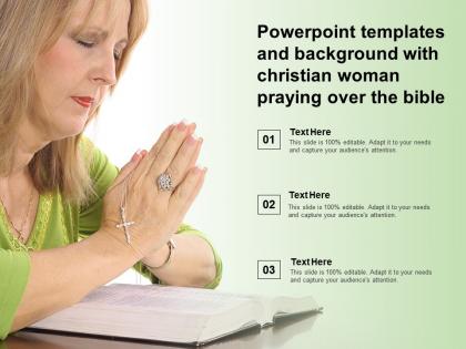 Powerpoint templates and background with christian woman praying over the bible