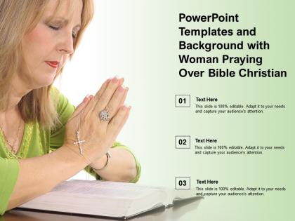 Powerpoint templates and background with woman praying over bible christian