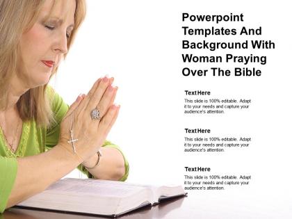 Powerpoint templates and background with woman praying over the bible