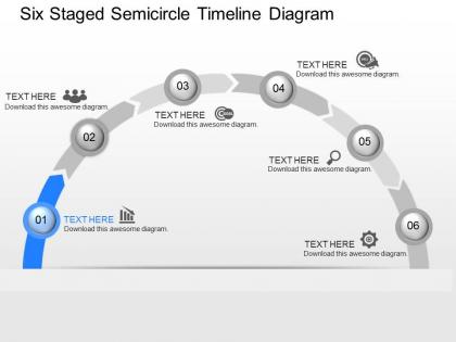 Pq six staged semicircle timeline diagram powerpoint template